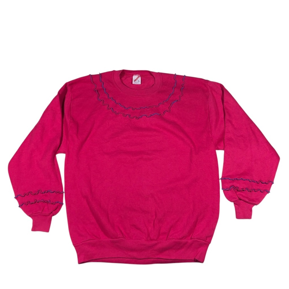 Pink Jerzees crewneck sweatshirt with ruffle trim Size L vintage 90’s fairy